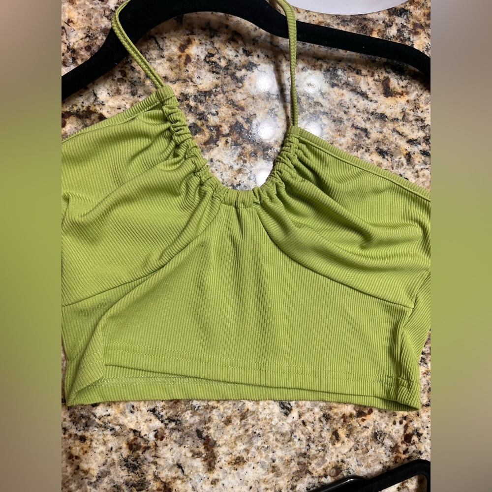 Green Swoop Neck Crop Top